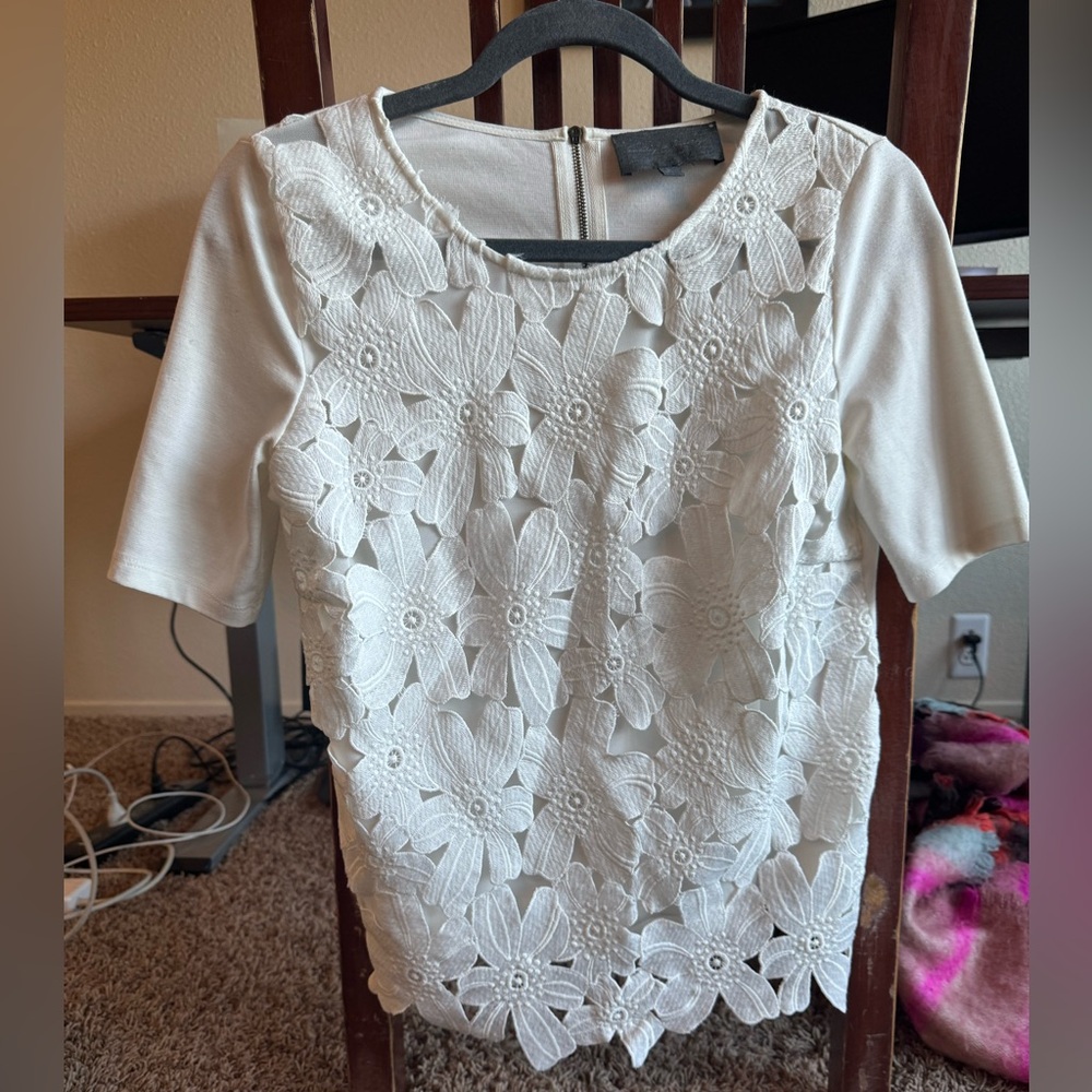 Sundays in Brooklyn, Anthropologie White Floral Lace Overlay Tee